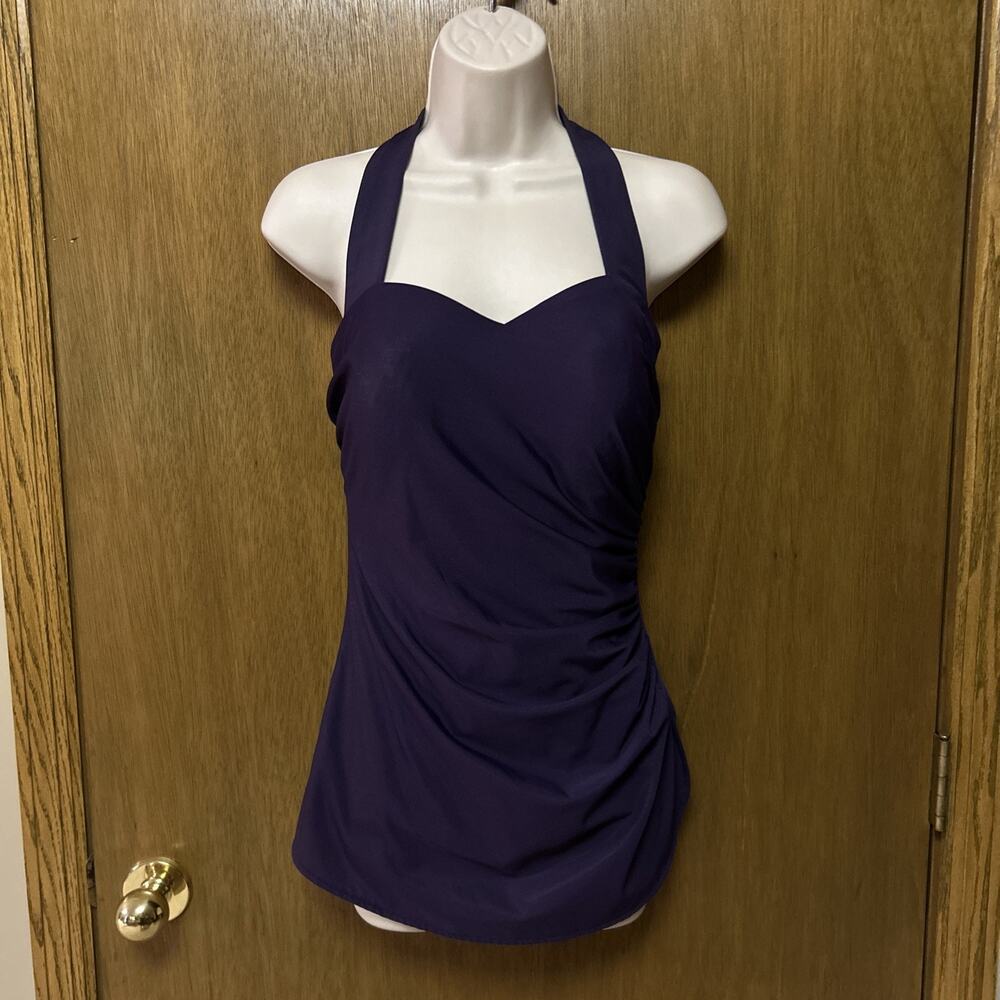 LANDS END Size 10 Swimsuit One Piece Ruched Wireless Skirted Front PURPLE H26